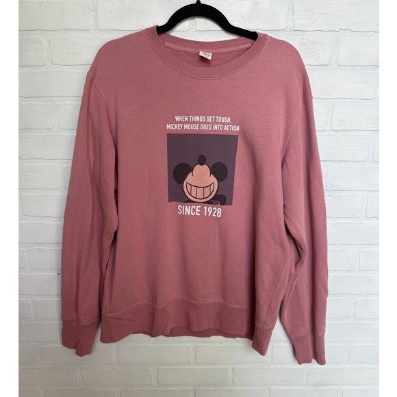 Disney Uniqlo Collab Pink Vintage Print Mickey Mouse Sweatshirt Oversized sz L - Picture 1 of 6